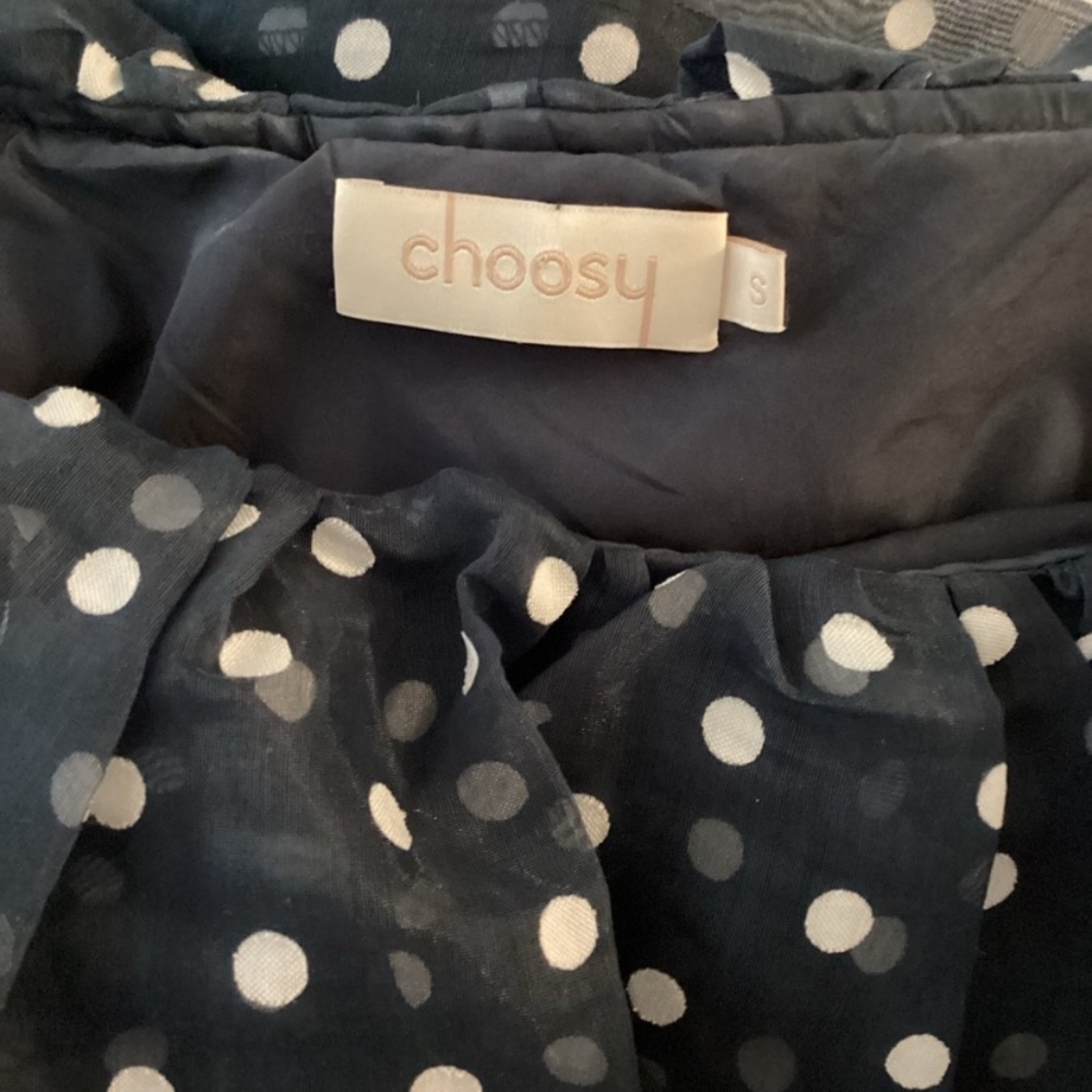 Choosy Off The Shoulder Blue/ White Polka Dot Mini Dress. - Picture 7 of 7